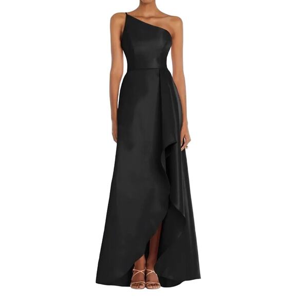 Alfred Sung Dress D831 One Shoulder satin gown black size 16 - Picture 1 of 6